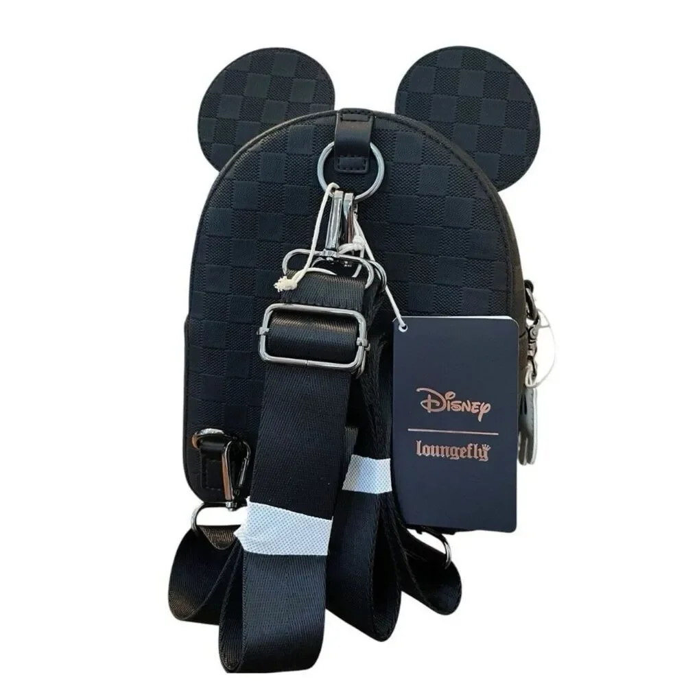 Disney Parks Loungefly Black Woven Faux Leather Mickey Mouse Ears Backpack NWT